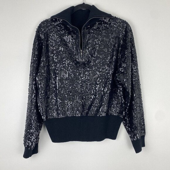 J. Crew Collection Women's Sequin Reversible Zip Up Turtleneck Sweater Size L - Picture 1 of 9